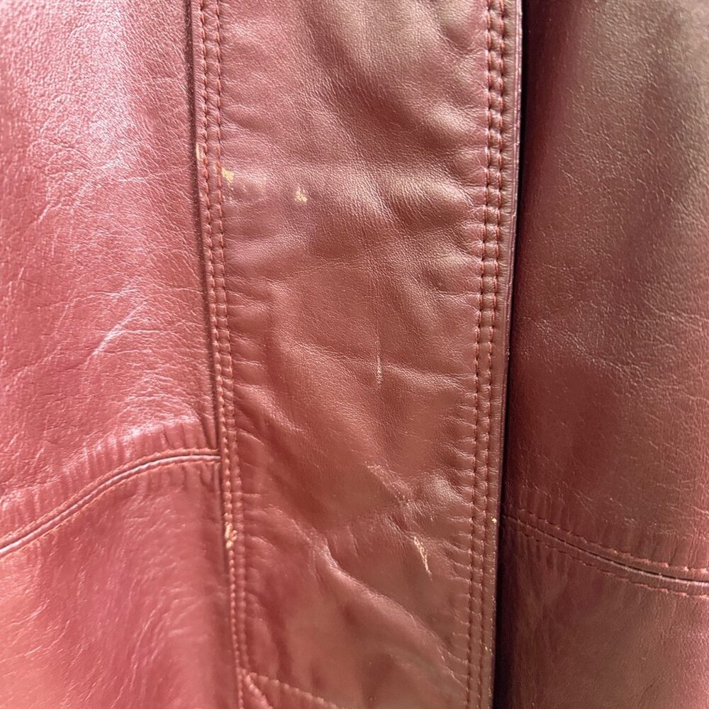 Tfc Women Maroon 100% Genuine Leather Belted Trench Coat Lined With Rayon Sz 8 - Picture 15 of 16